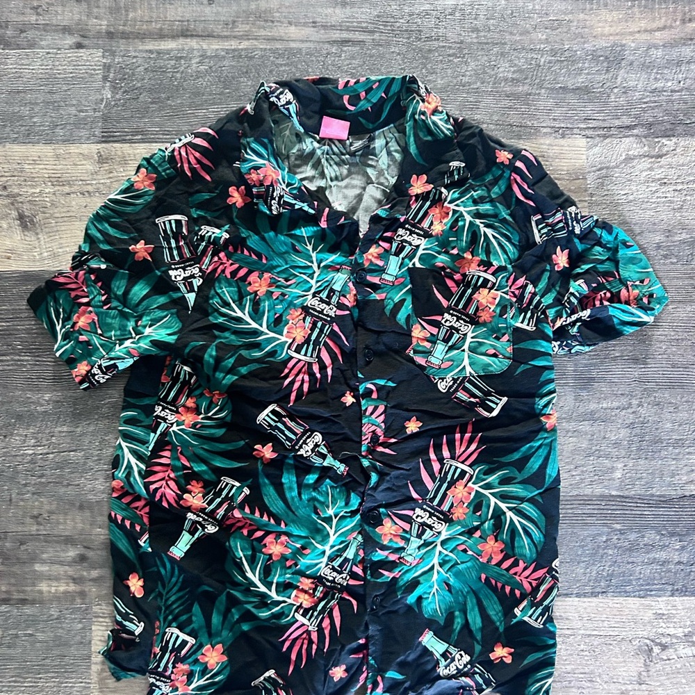 Coca Cola Black and Green Casual Button Down Shirt